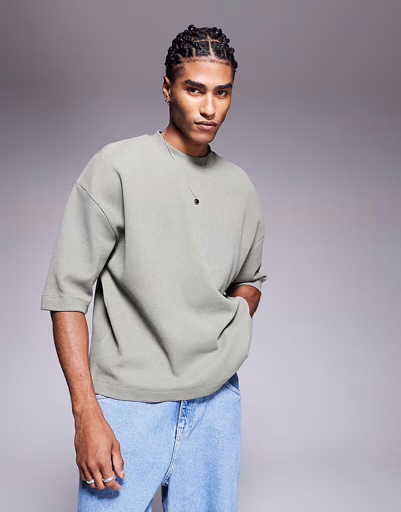 

Футболка свободного кроя с короткими рукавами ASOS DESIGN цвета хаки