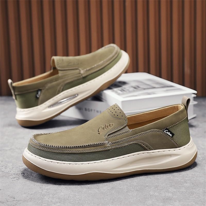 Мужские повседневные кроссовки Lazy Shoes- толстая подошва, прочные, амортизирующая стелька, противоскользящая и износостойкая. Цельная конструкция, легко надевать и снимать Fmshi, зеленый — фото 2