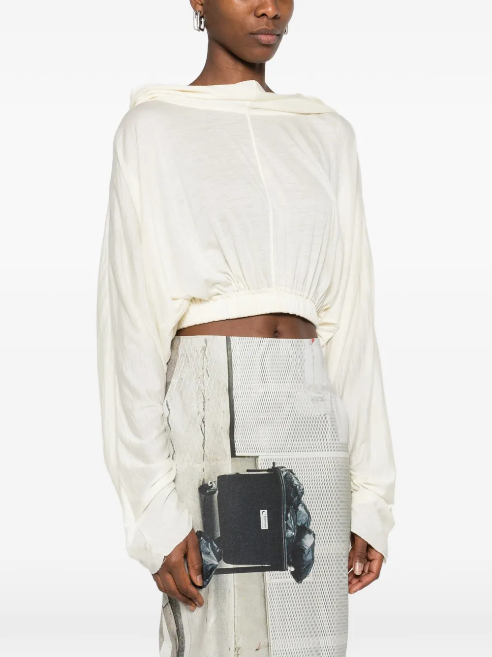 Укороченный топ с драпированным вырезом Rick Owens, белый — фото 3