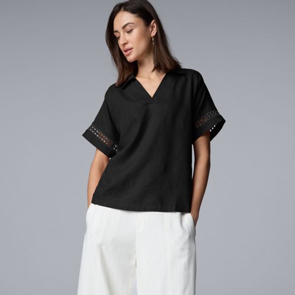 

Женская рубашка с короткими рукавами и ажурной отделкой Simply Vera Vera Wang, черный