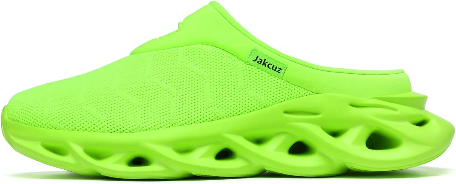 Jakcuz Men Slip On Mules Легкие кроссовки с открытой пяткой Дышащие прогулочные туфли, зеленый — фото 3