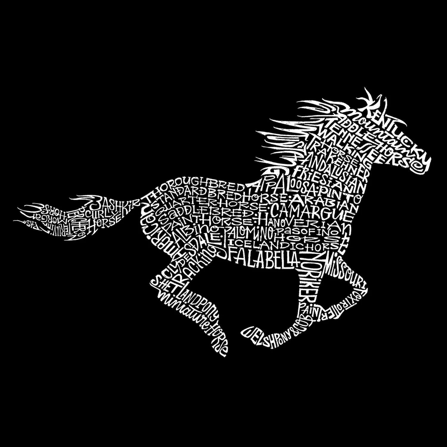 

Породы лошадей - мужская футболка с рисунком Word Art LA Pop Art, черный