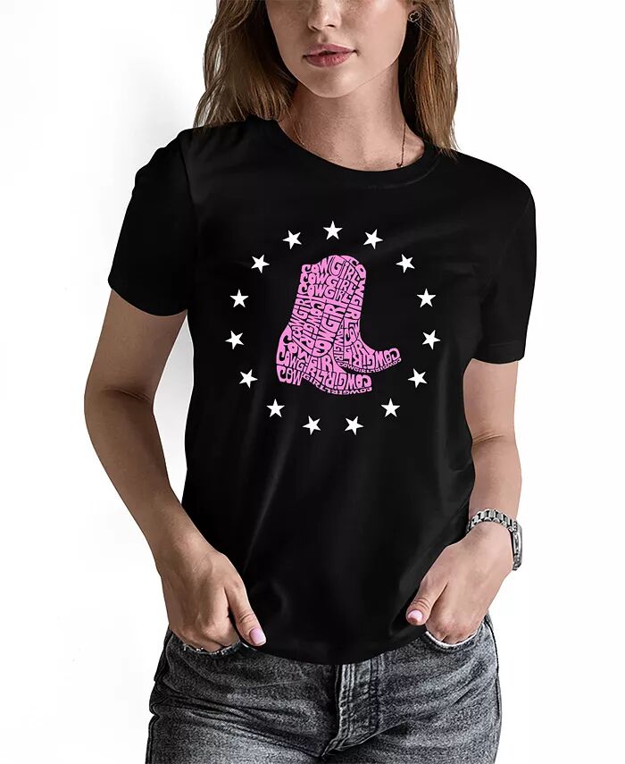 

Женская футболка с круглым вырезом и надписью Word Art в ковбойских сапогах LA Pop Art, черный