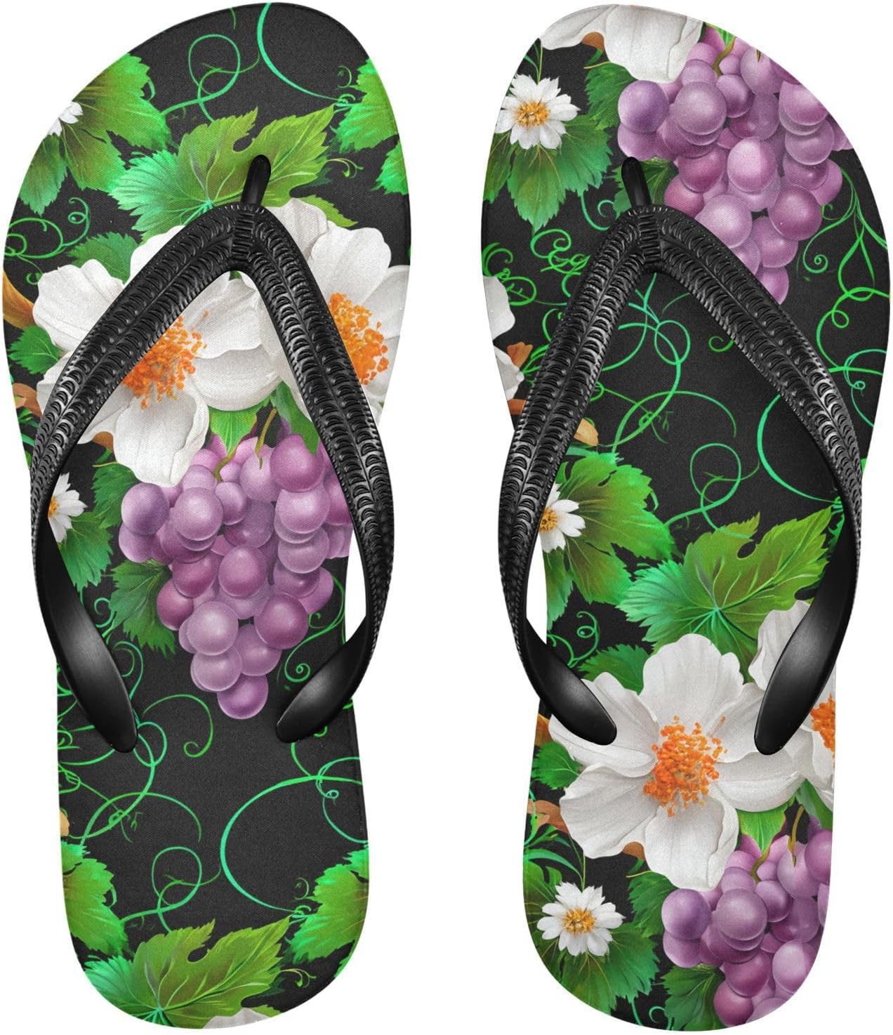 

Мужские и женские шлепанцы с цветочным узором виноградной лозы, черные пляжные вьетнамки для душа, резиновые, противоскользящие, летние тапочки для прогулок Sinestour
