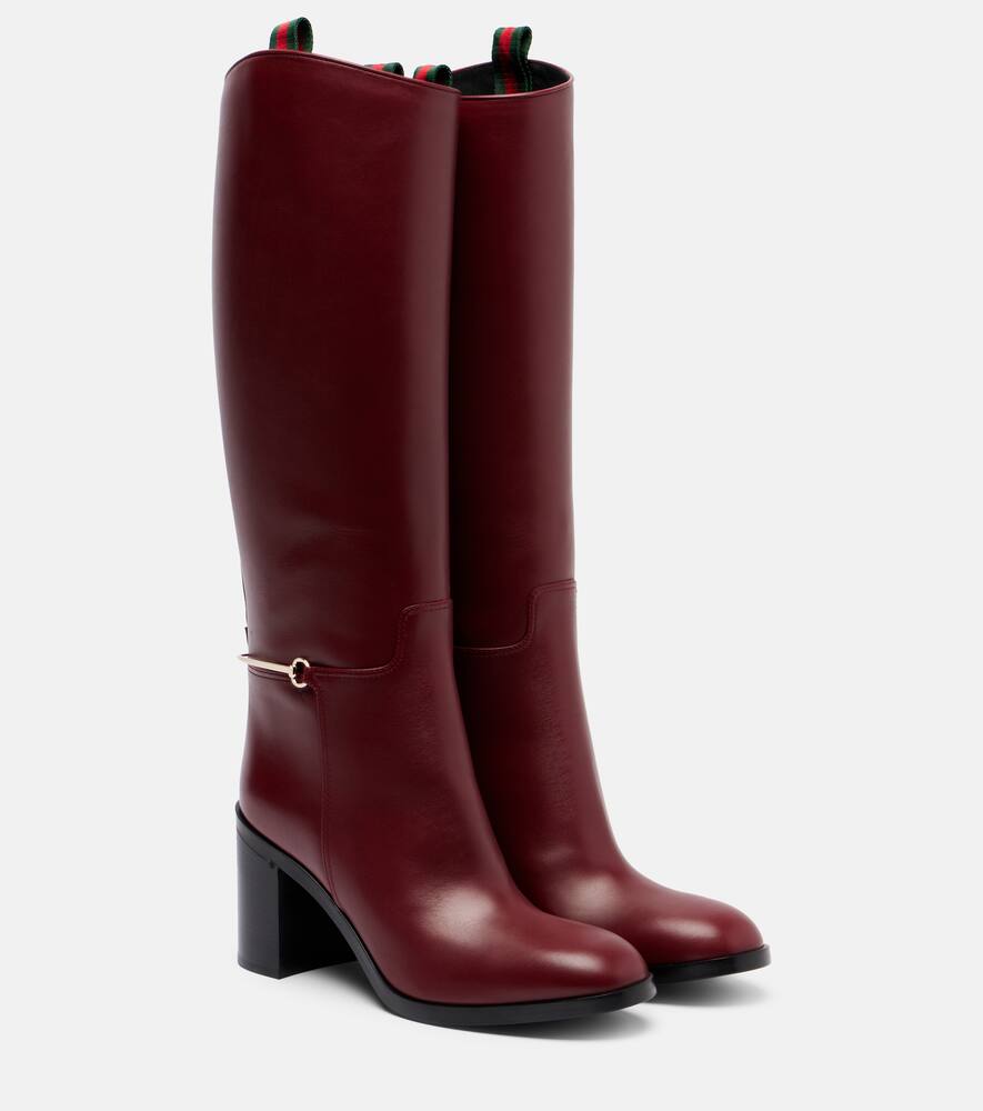 Кожаные сапоги до колена с подвеской horsebit Gucci, Rosso Ancora