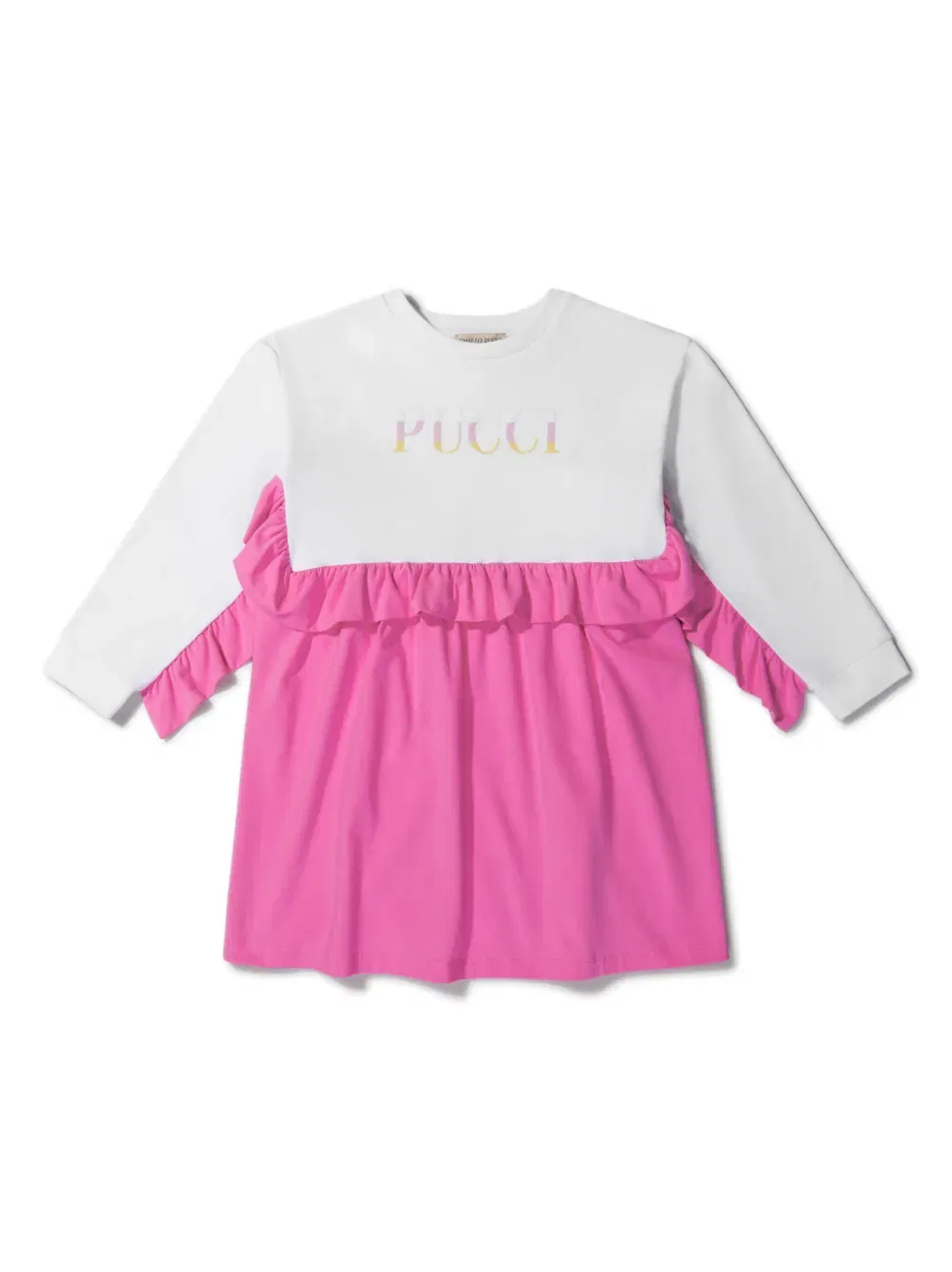 Платье с оборками и логотипом Pucci Junior, белый