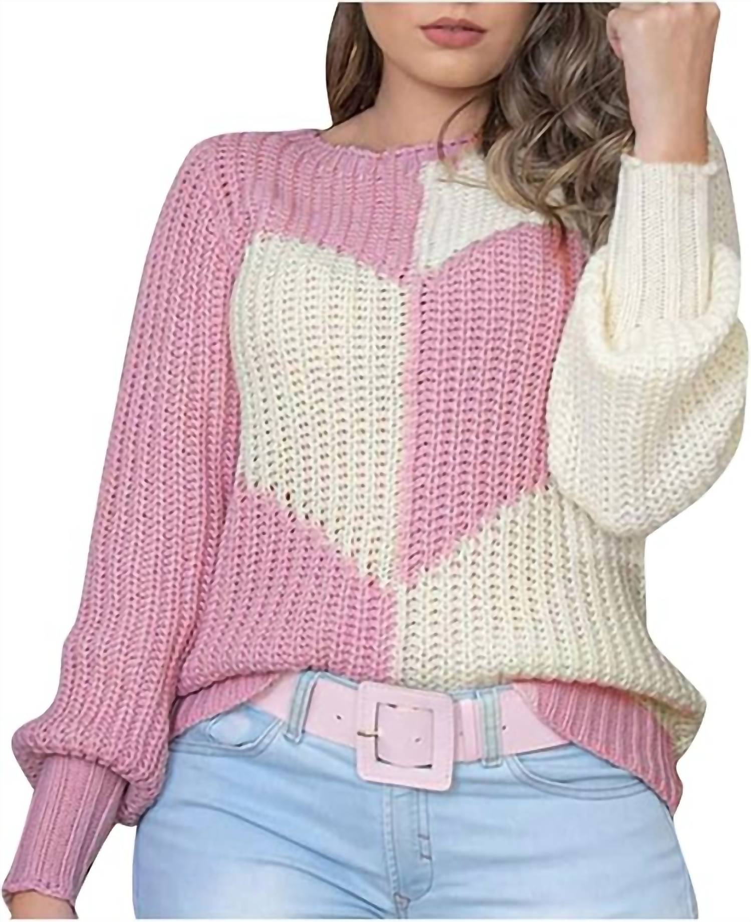 

Свитер вязаный Posie Heart в розово-белом цвете BiBi