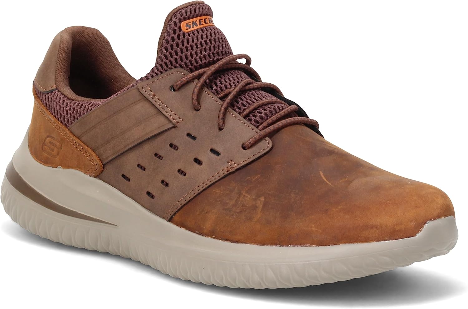 Мужские кеды Skechers Streetwear Delson 3.0 - Ezra с кожаными шнурками-бинджи, на облегченной подошве, коричневый — фото 2