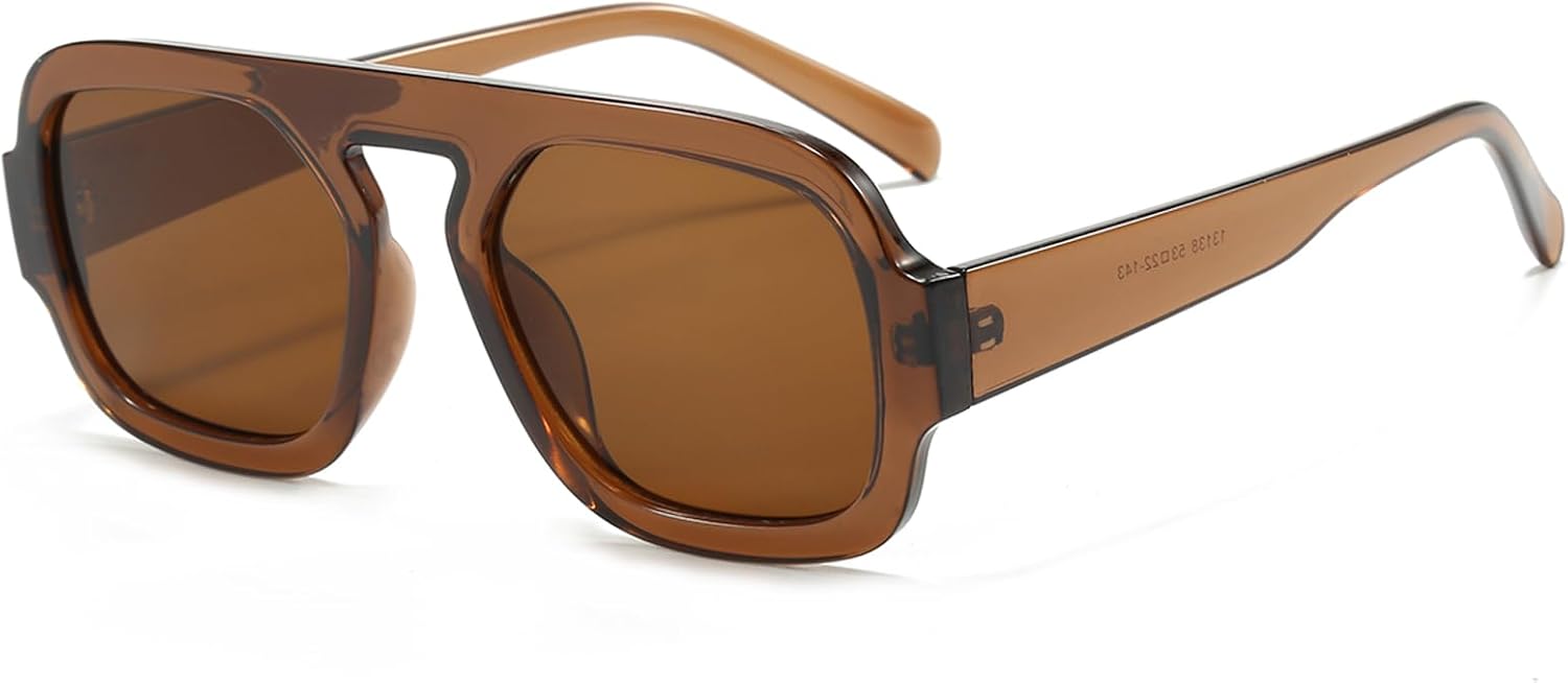 

Солнцезащитные очки Long Keeper Retro Square Pilot для женщин и мужчин, авиационные квадратные солнцезащитные очки с плоской верхней частью, прямоугольные, винтажные, в стиле 70-х, Clear Brown Frame - Brown Lens