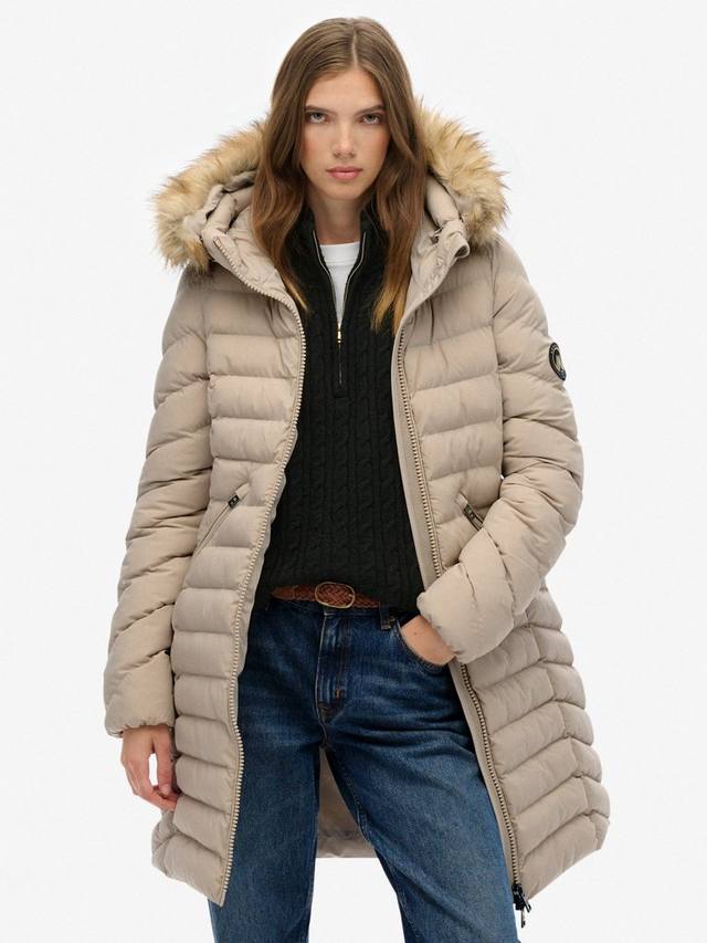 

Курка Fuji Faux Fur с капюшоном средней длины Superdry, Chateau Gray