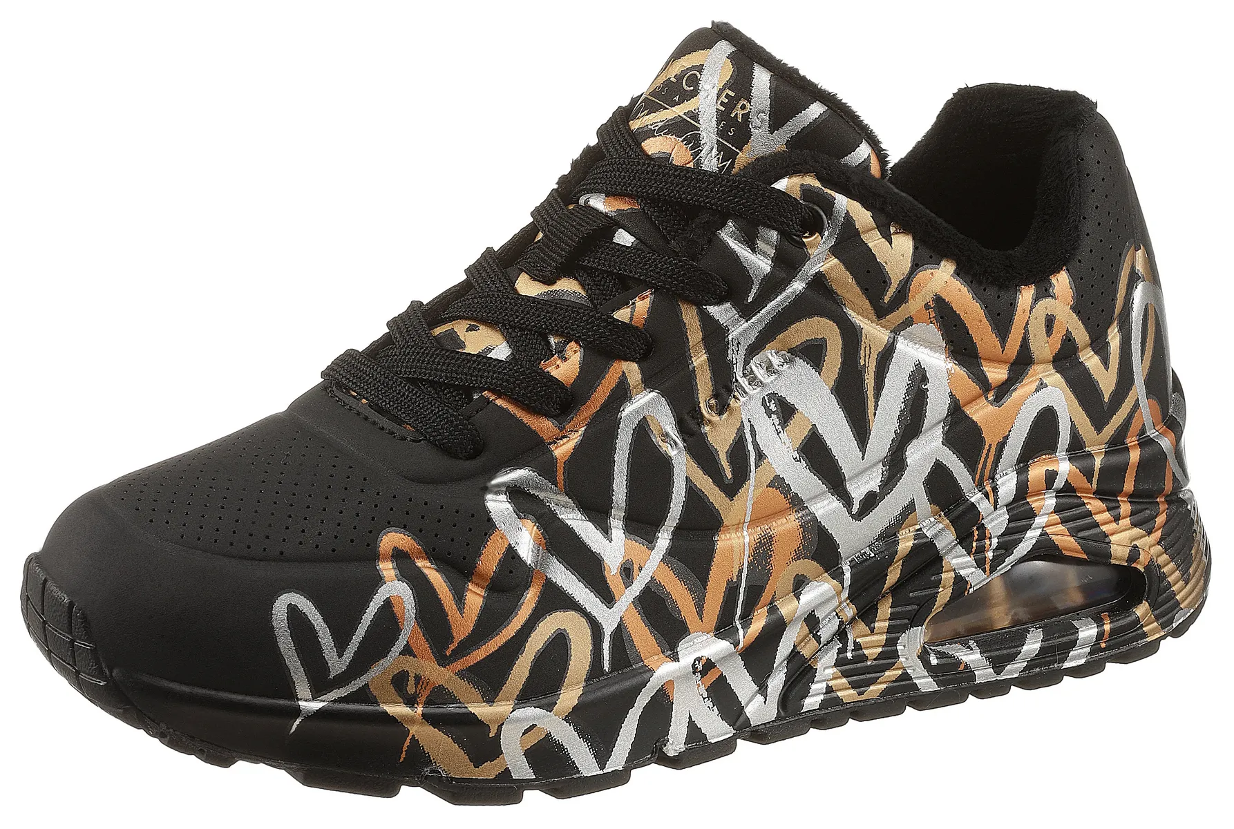 Кроссовки Skechers "UNO - METALLIC LOVE", с модным металлизированным принтом, повседневная обувь, полуботинки, туфли на шнуровке, черный