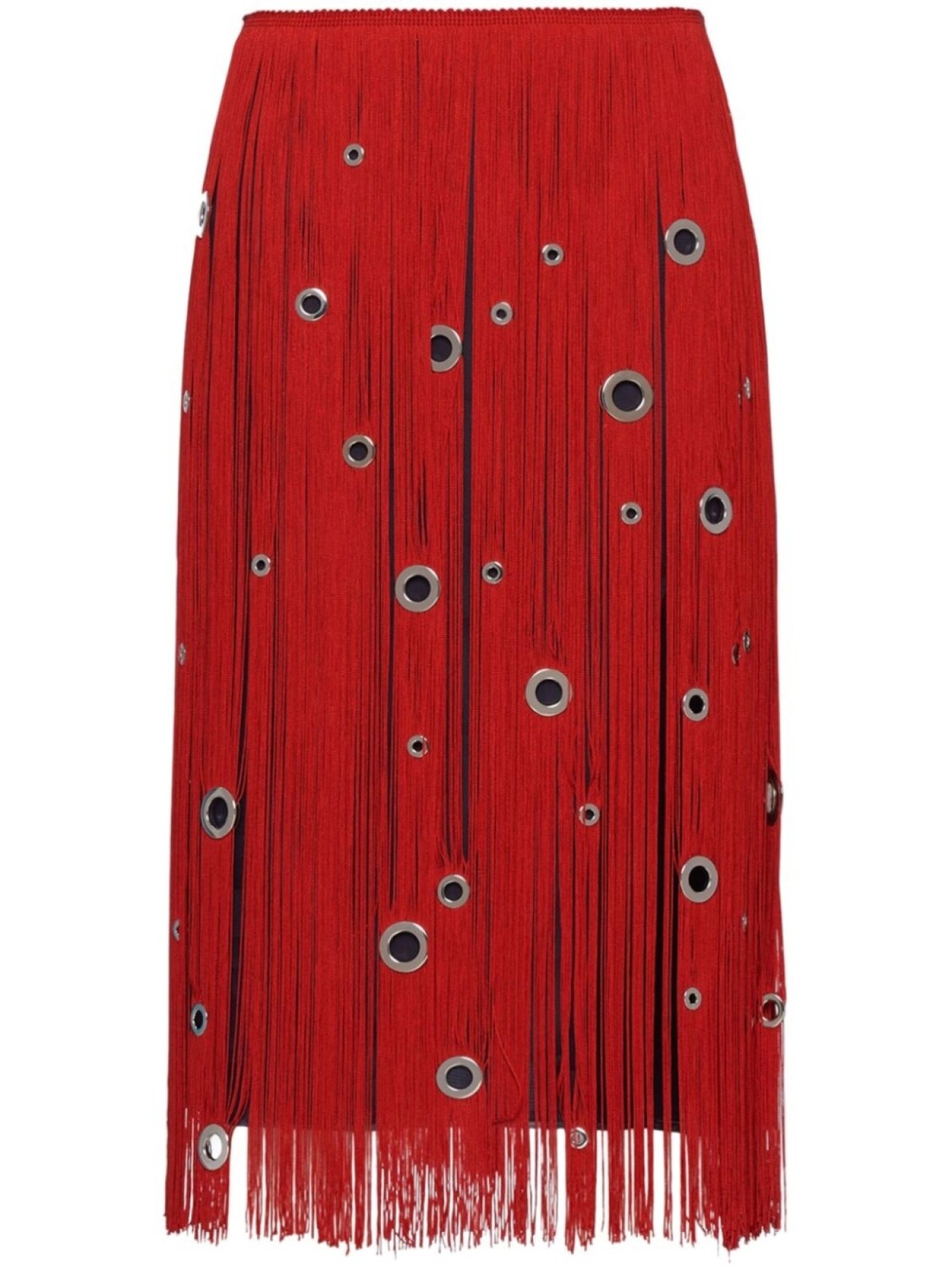 

Prada юбка с бахромой и люверсами, красный