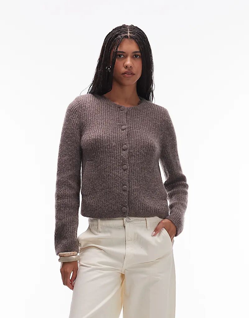 

& Other Stories кардиган из смеси шерсти и альпаки с прорезными карманами в коричневом цвете