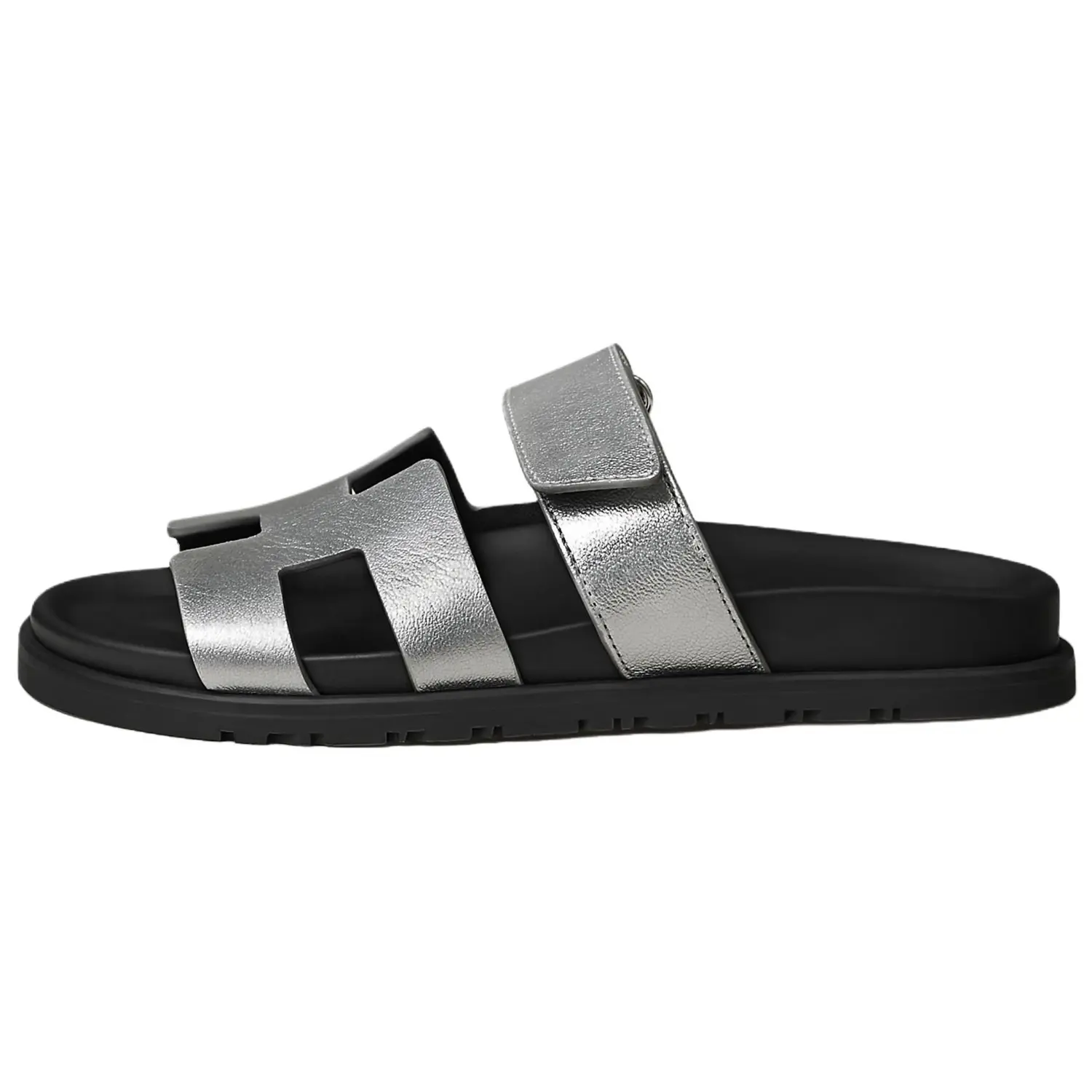 HERMES Chypre Slide Slippers 1.2cm Women's Silver Gray
