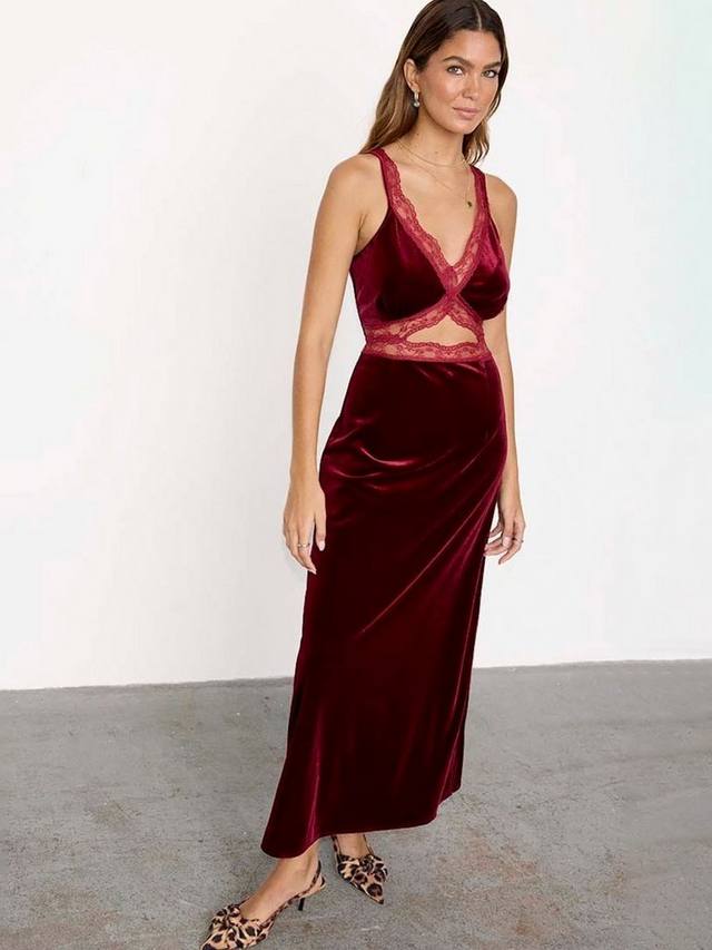 

Платье с кружевной отделкой от мими Never Fully Dressed, бордовый
