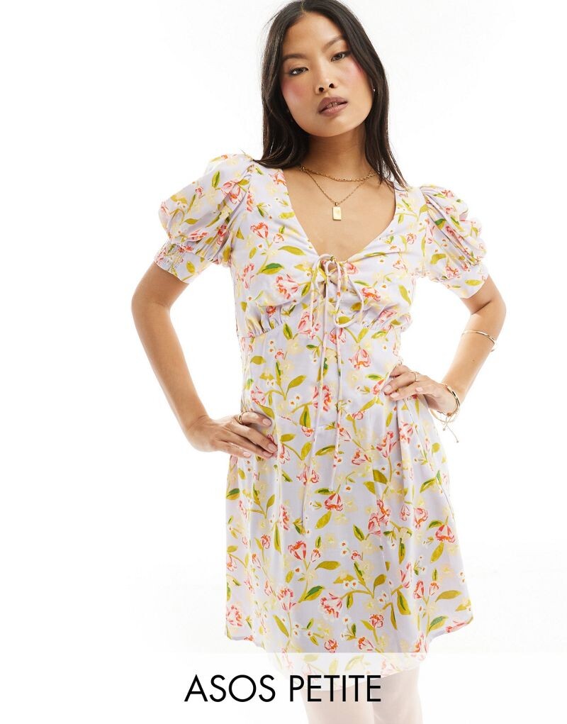 

Сиреневое платье мини с завязками ASOS DESIGN Petite Milkmaid