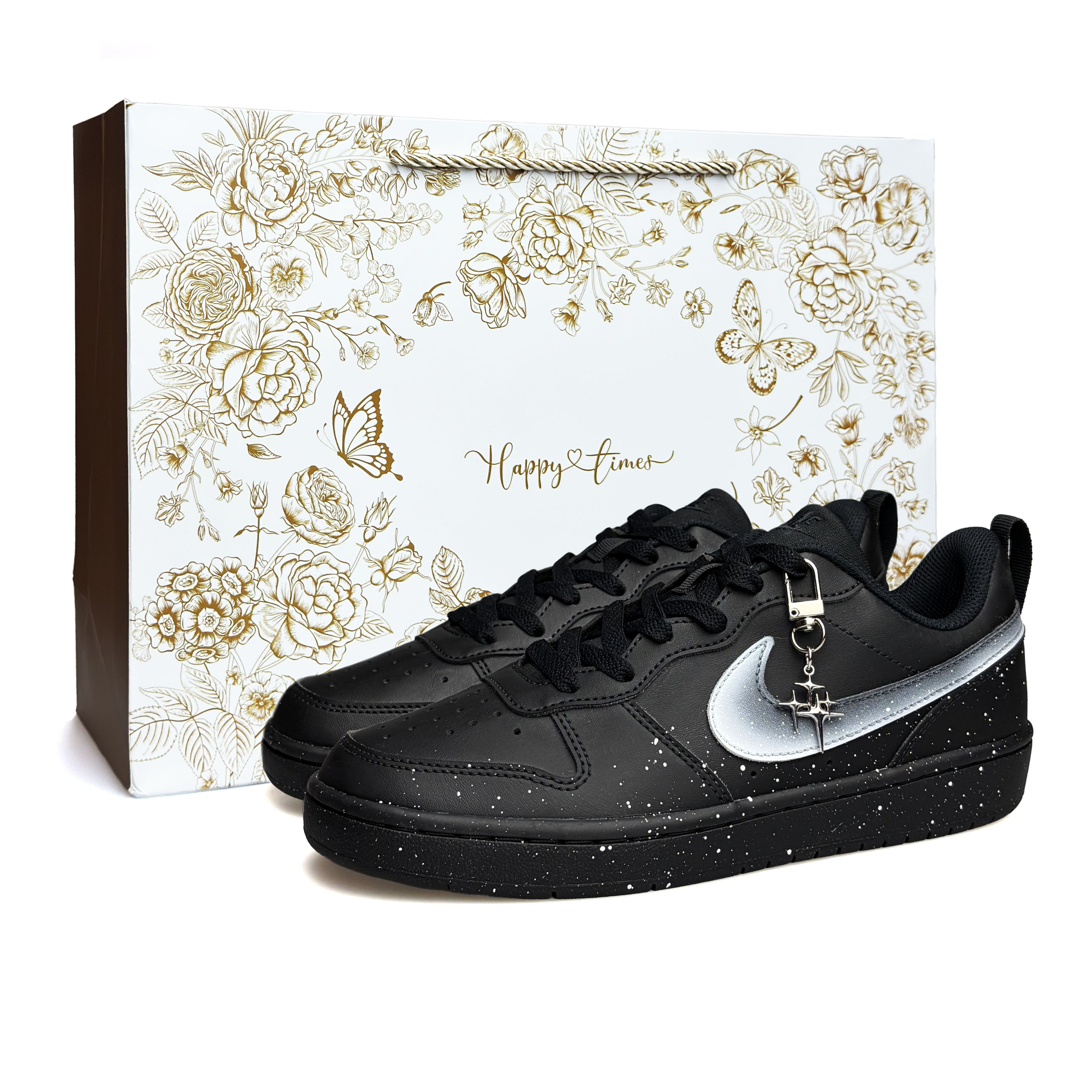 

Nike Кроссовки для скейтбординга Court Borough Starry Night Slip Resistant Abrasion Resistant Low top для детей, черно-белые, унисекс