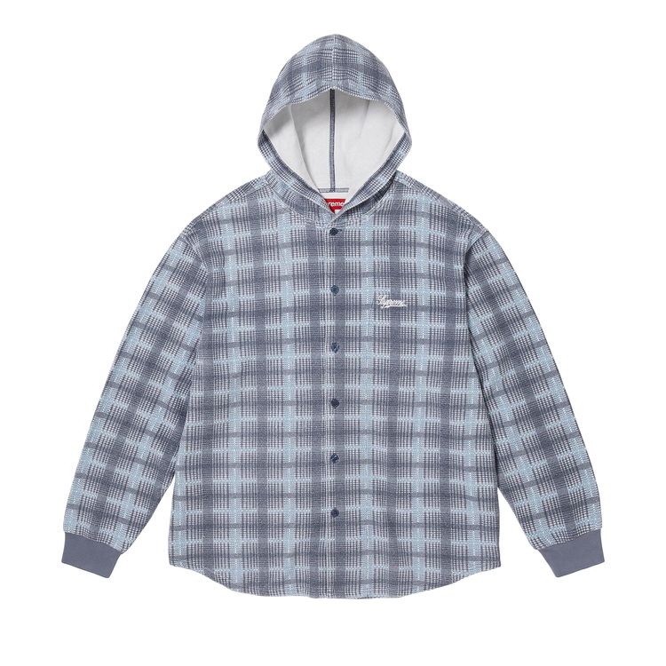 

Рубашка Supreme Hooded Plaid Knit Shirt Blue, синий