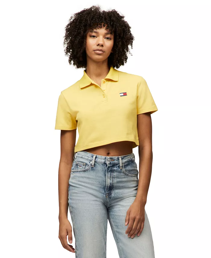 

Женская укороченная поло с коротким рукавом и нашивкой Tommy Jeans, желтый