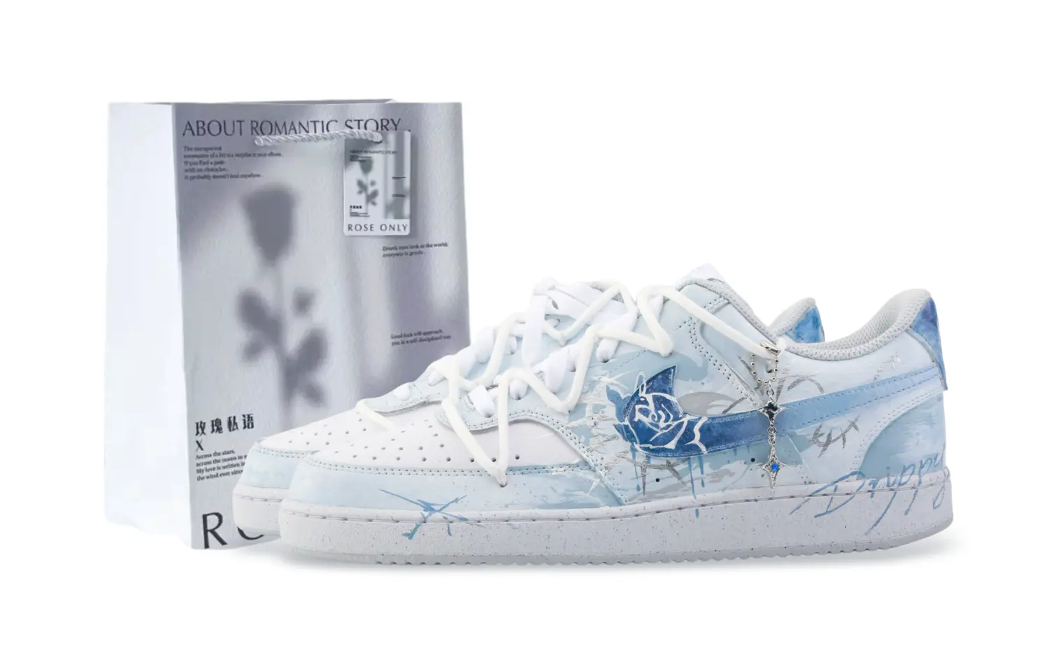 

Nike Кроссовки Court Vision Drippy Ice Blockage Rose, износостойкие, низкие, для скейтбординга, мужские, белые, синие