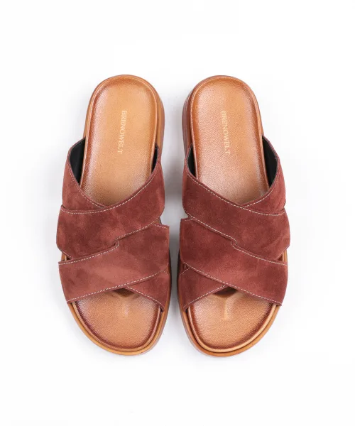 Мужские сандалии из натуральной кожи Antique Italy Suede Cognac BRENOWELT коричневые — фото 4