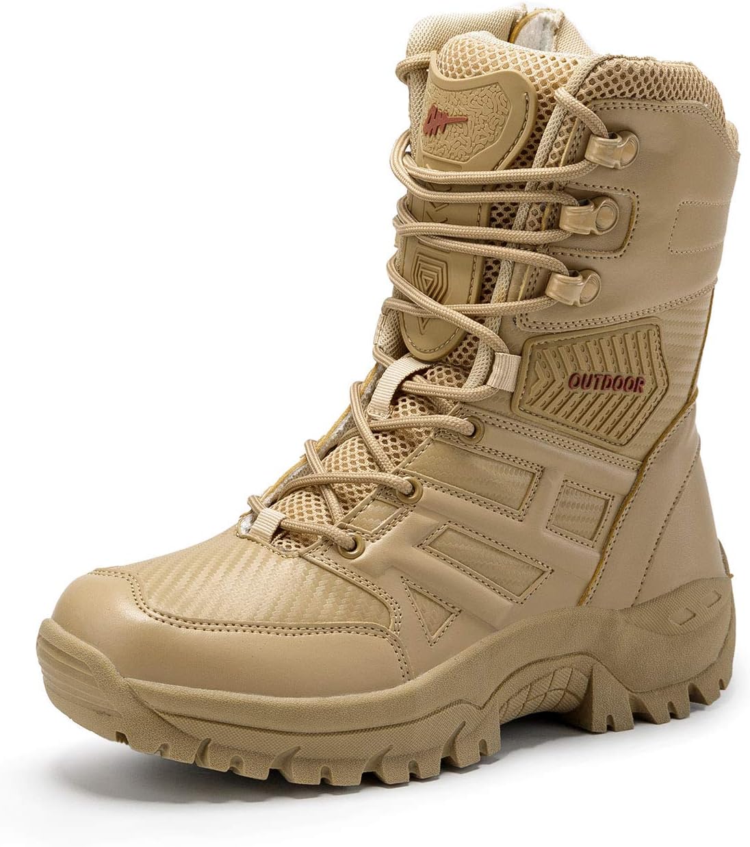 

Мужские тактические военные ботинки с боковой молнией, легкие мотоботы, водонепроницаемые боевые армейские ботинки для мужчин Gvong, бежевый
