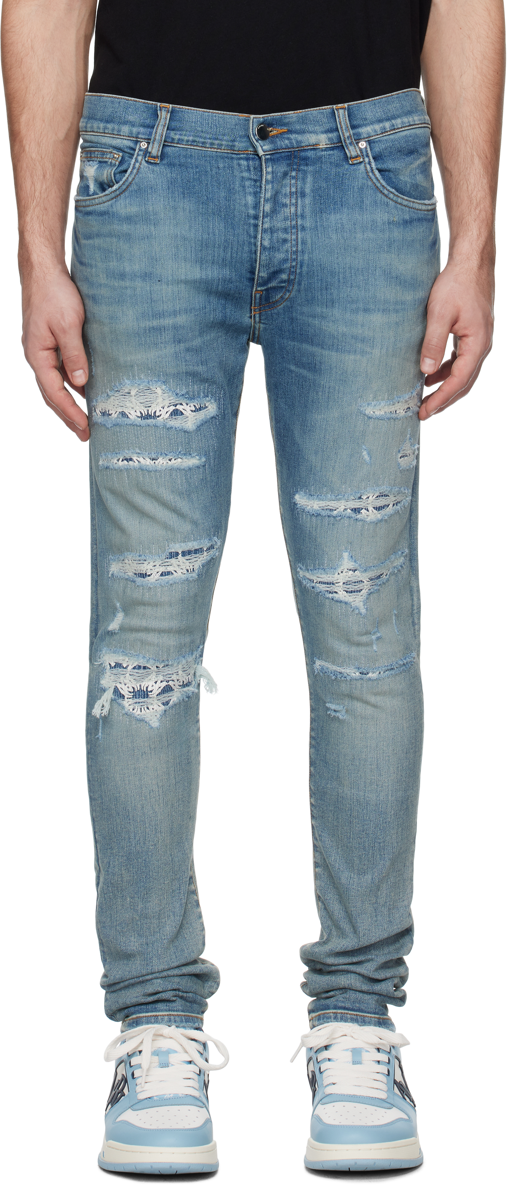 

Синие отремонтированные узкие джинсы MA Quad AMIRI