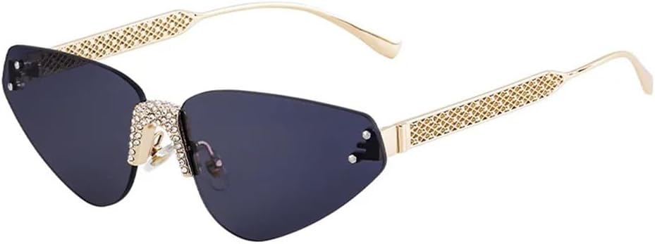 

Солнцезащитные очки UV400 с защитой от УФ-излучения - без оправы, в стиле "кошачий глаз", с панковскими заклепками, для женщин и мужчин, для бега и активного отдыха UYPTK, Gold Black