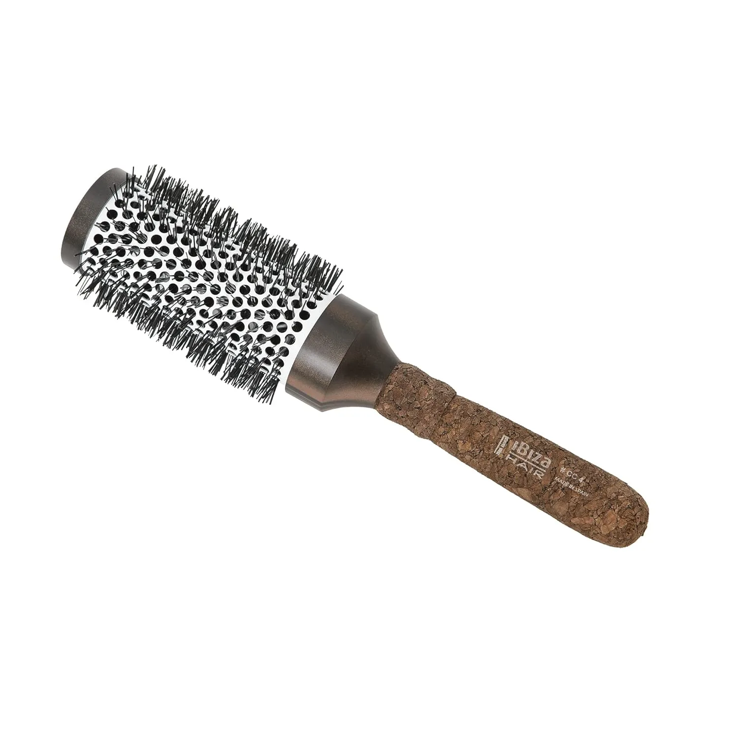 Керамическая круглая щетка Ibiza Hair (CC4-63mm) с углеродным волокном и нейлоновой щетиной, эргономичная пробковая ручка, термостойкая ионная технология для уменьшения пушистости и статики, придает объем — фото 3