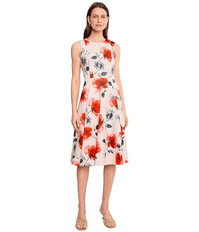 Платье А-силуэта с цветочным принтом Sleeveless Scuba Floral A-Line Calvin Klein, Indigo Multi