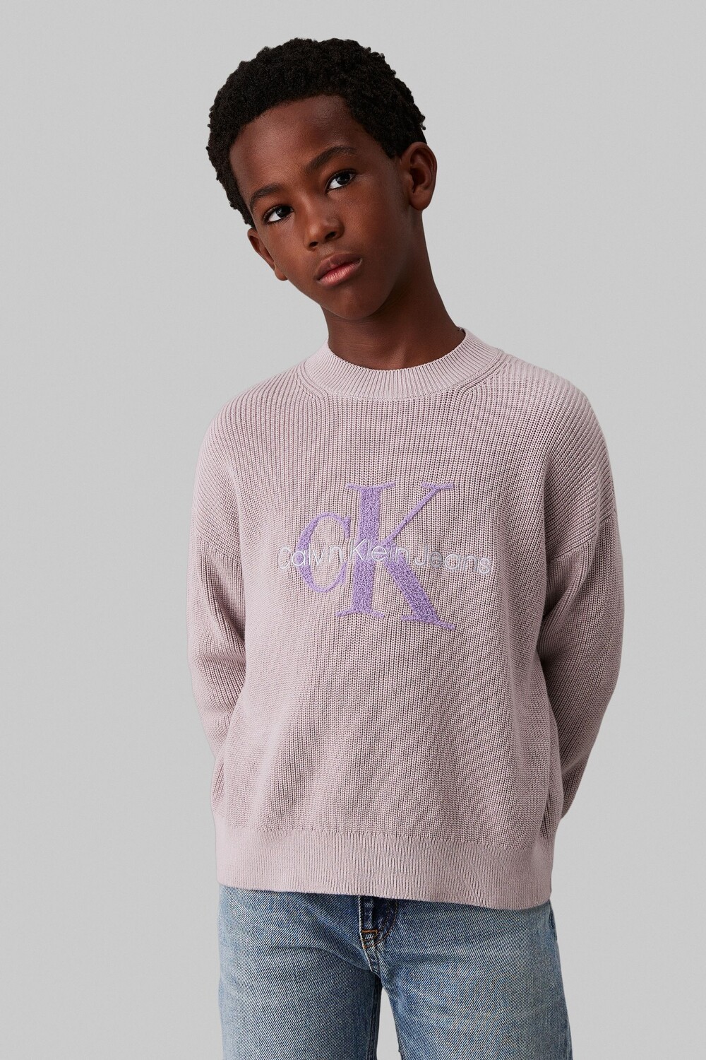 

Джемпер, связанный махровым швом Calvin Klein, серый