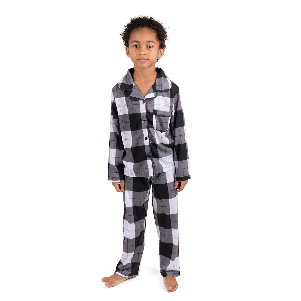 Детская фланелевая пижама в клетку из двух предметов Leveret, цвет Plaid Black White