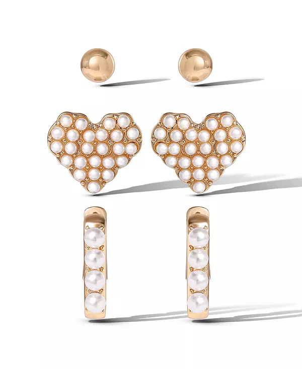 

Набор из 3 серег-гвоздиков с жемчугом Jessica Simpson, gold