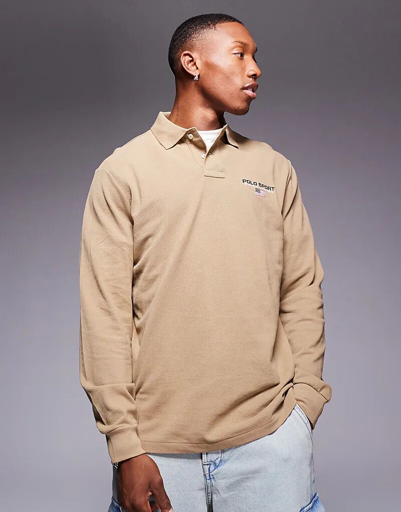 

Поло с длинными рукавами и логотипом Sport Capsule бежевого цвета Polo Ralph Lauren