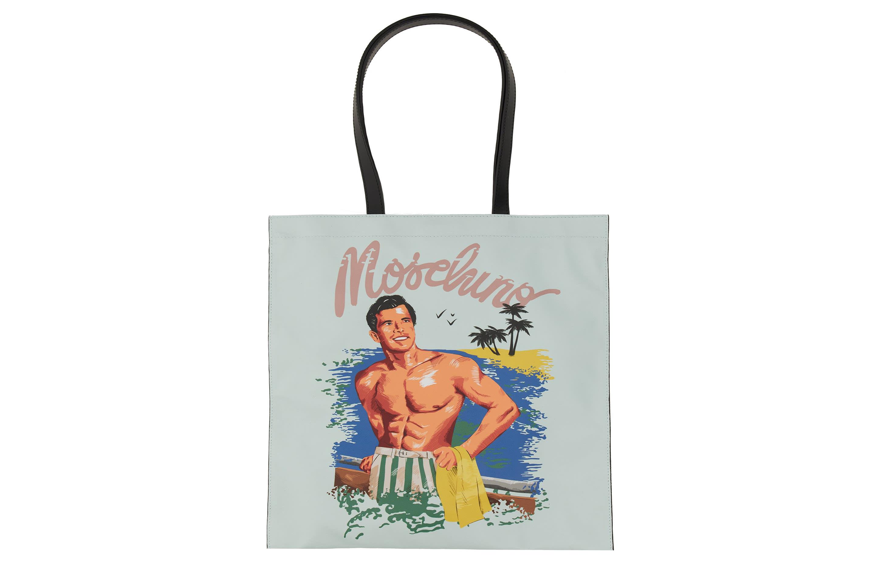 

MOSCHINO Полиуретановая сумка-шоппер, сумка-шоппер, сумка через плечо, мужская синяя сумка