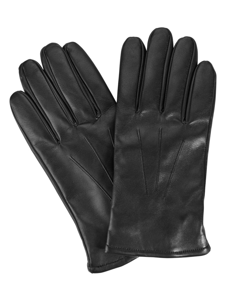 

CASH-MERE.CH Кожаные перчатки с кашемировой подкладкой и возможностью подключения к сенсорному экрану, черного цвета