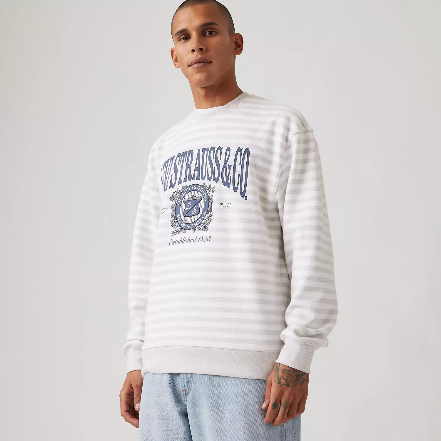 

Свободная толстовка с круглым вырезом и графическим принтом Levi's, цвет Bright White Stripe - Grey