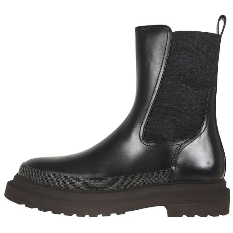 Женские кожаные ботинки челси с отделкой Monili Brunello Cucinelli, Black