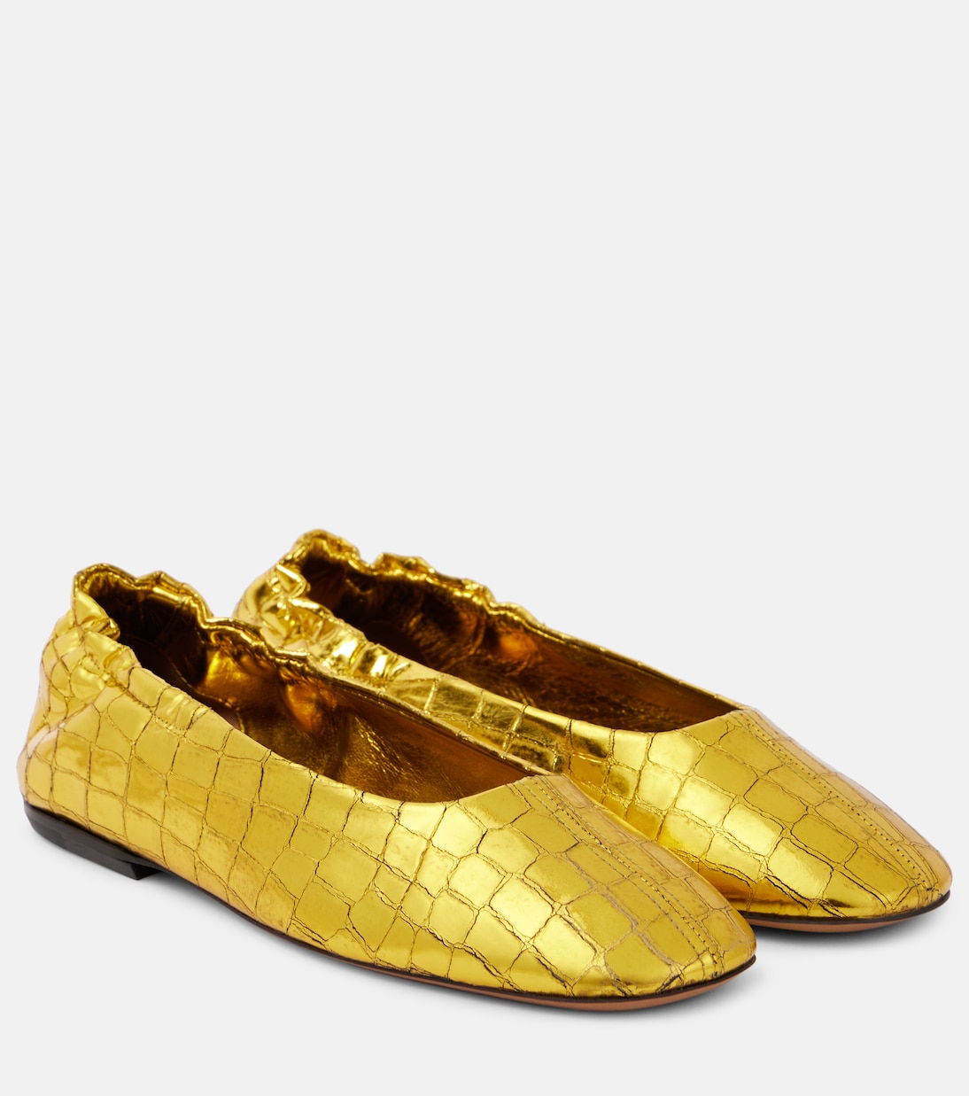 Балетки из металлизированной кожи с эффектом крокодила Dries Van Noten, золотой