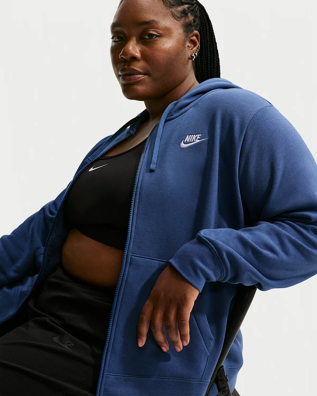 Женская худи на молнии (плюс сайз) Nike Sportswear Club Fleece, Mystic Navy/White — фото 3
