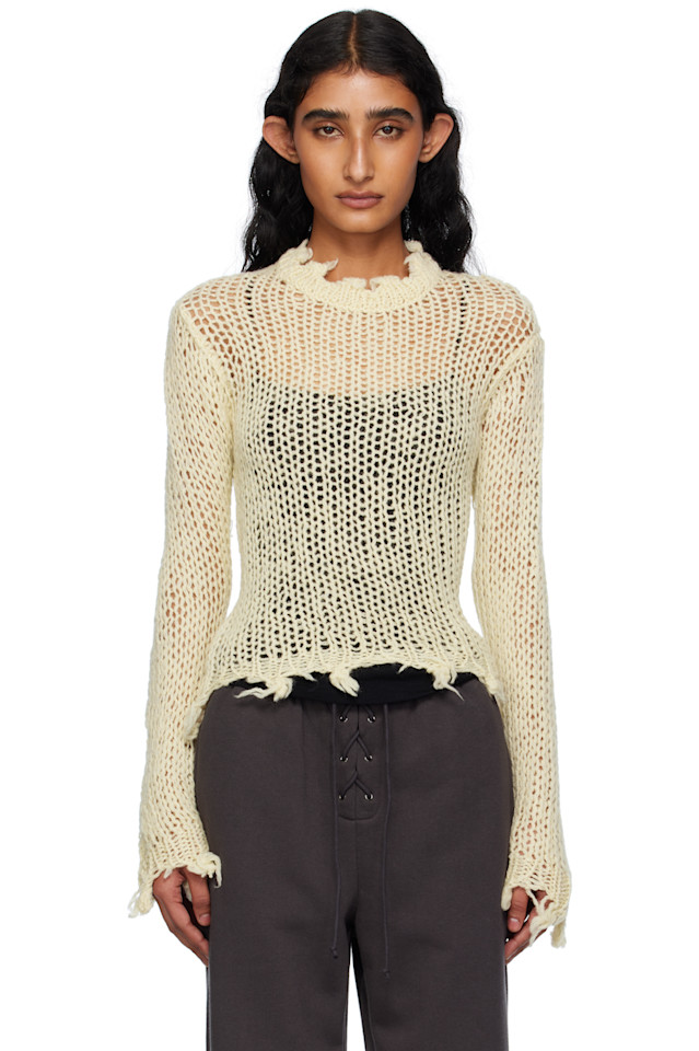 

Open Yy Бежевый укороченный вязаный свитер с эффектом потертости