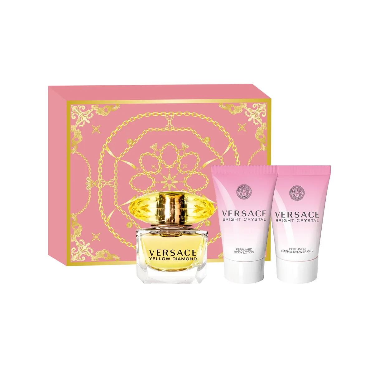 VERSACE Женский парфюм и гель для душа, Phantom Gold Diamond 5ml+Crystal Diamond Body Lotion 25ml+Crystal Diamond Shower Gel 25ml