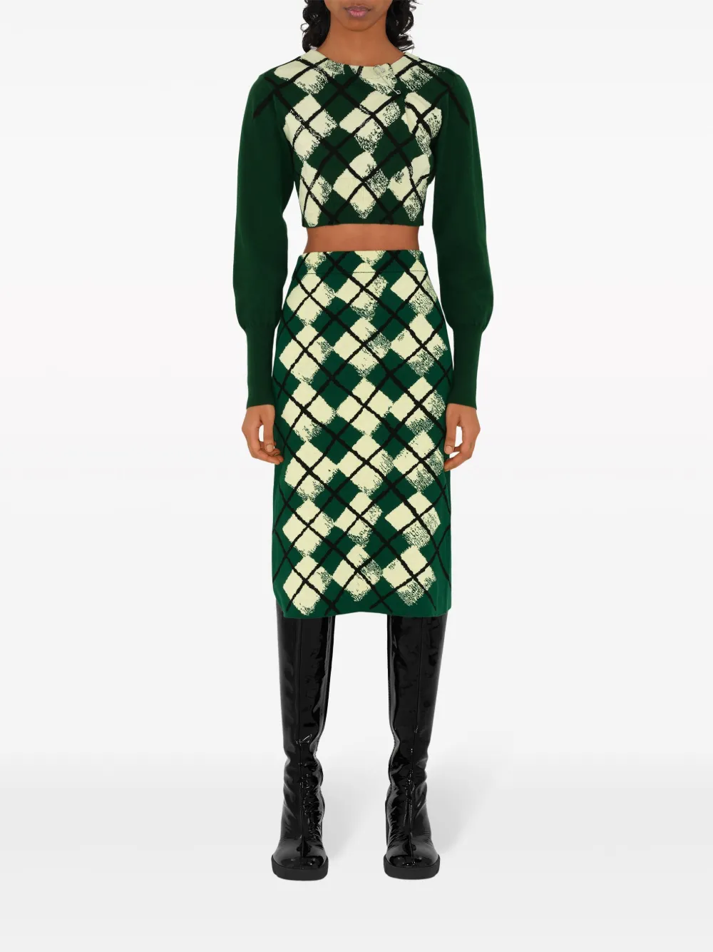Юбка миди Burberry, с узором аргайл, зеленый — фото 2