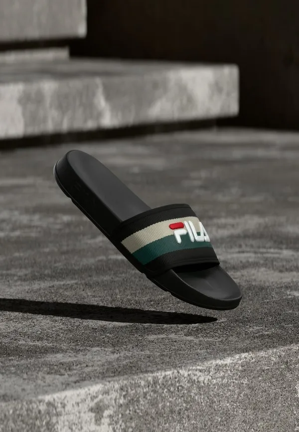 Полосатые мулы морро-бей Fila, Black/Posy Green