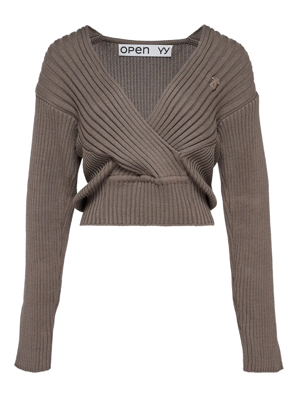 

Ребристый свитер с эффектом запаха Open YY, серый