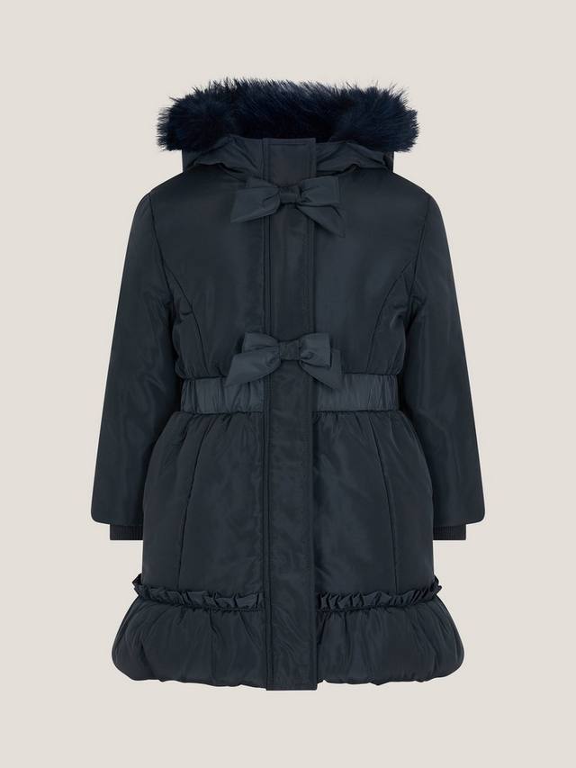 

Детское пальто с рюшами и бантом на подкладке Monsoon, Navy