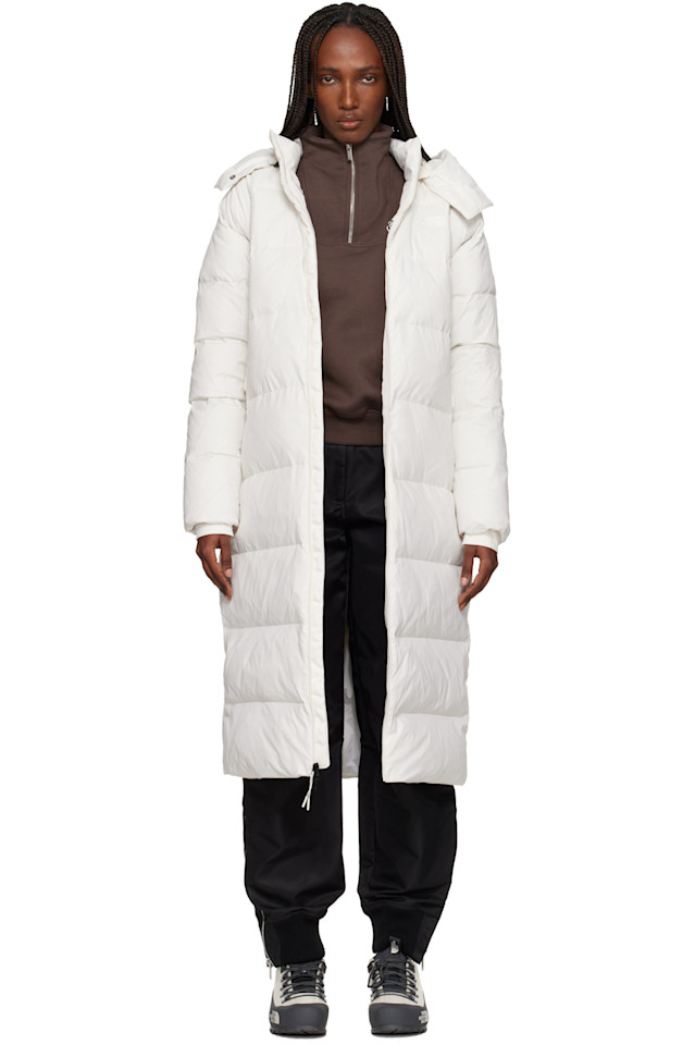 

Белое городское длинное пуховое пальто с капюшоном The North Face, White Dune