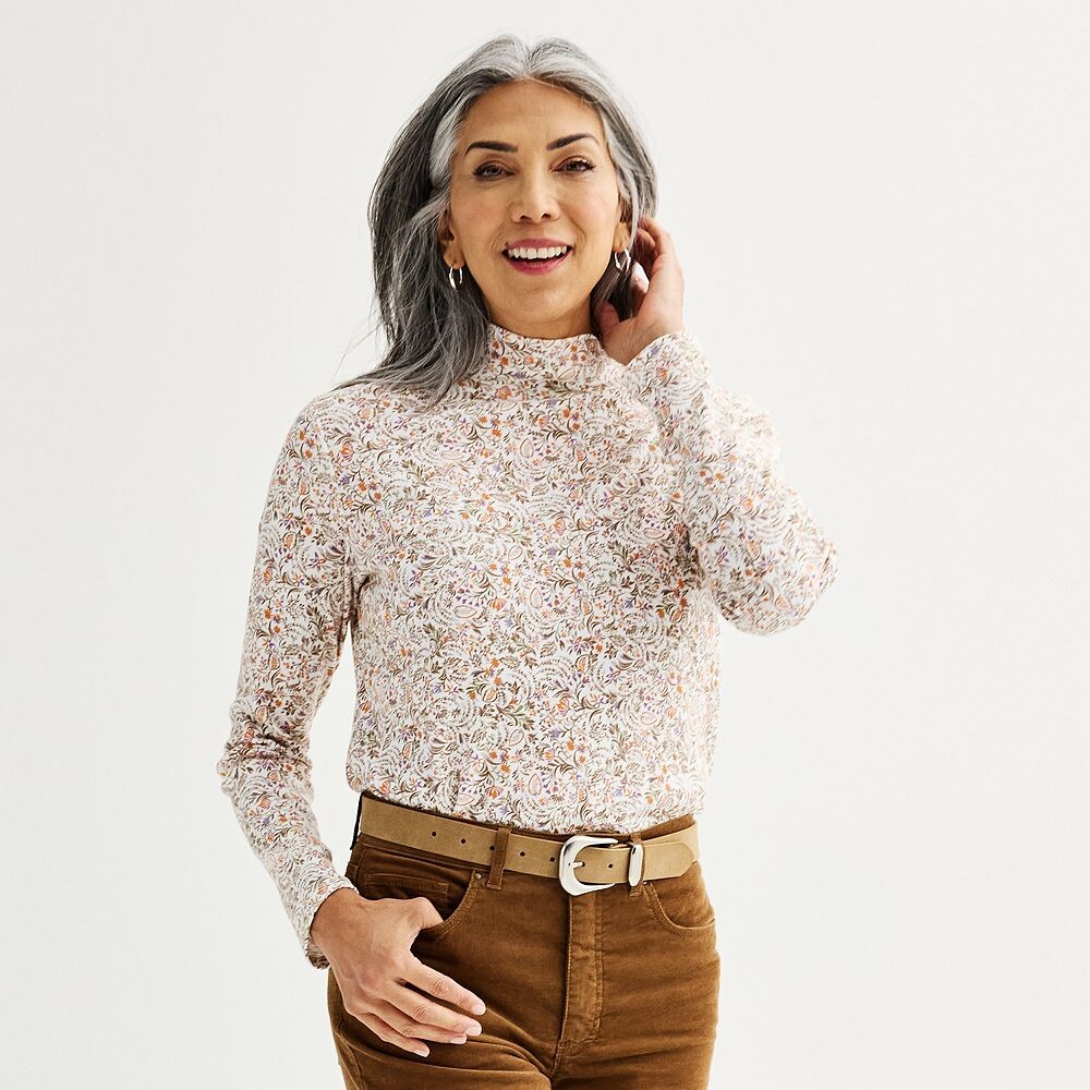 

Женский топ с длинным рукавом Croft & Barrow Essential, цвет Cream Garden Print