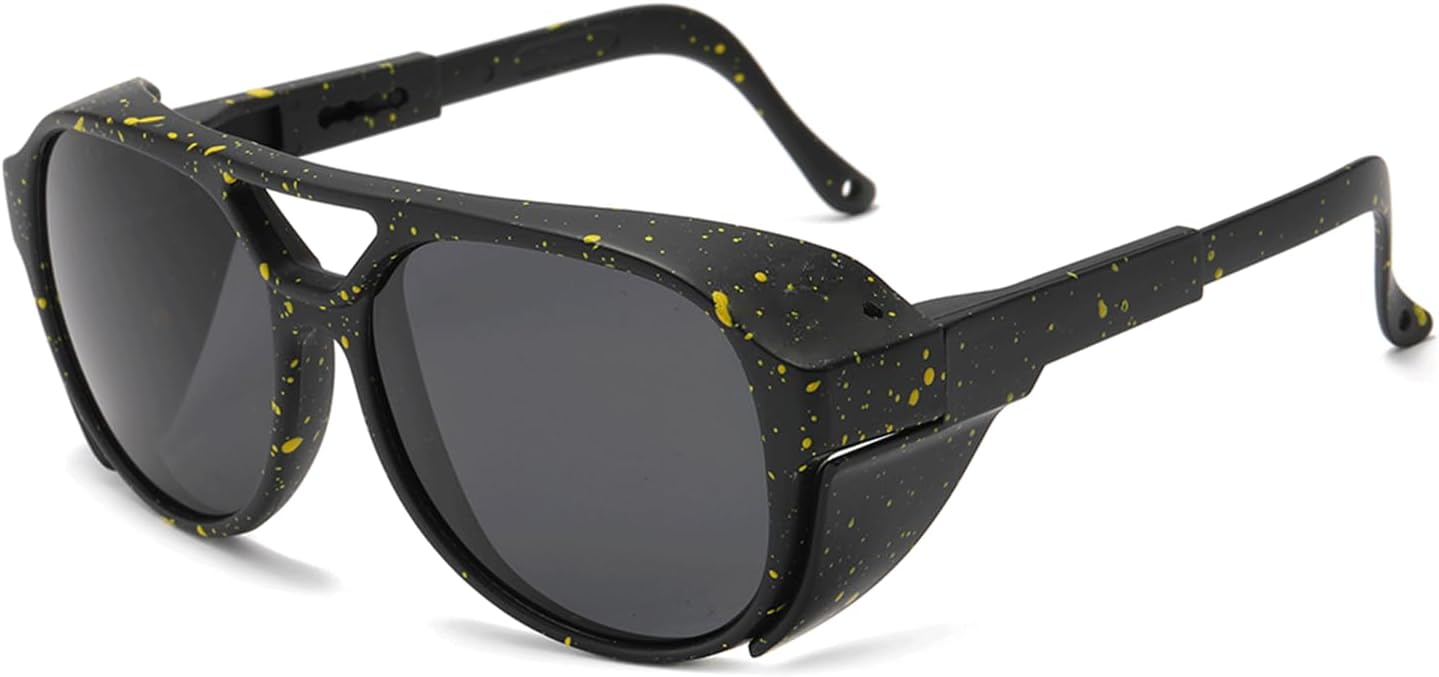 

Поляризованные классические готические солнцезащитные очки в стиле стимпанк YAMEIZE - защита от УФ-излучения, круглые очки в стиле панк для вождения и активного отдыха, подходят для мужчин и женщин, Black Grey