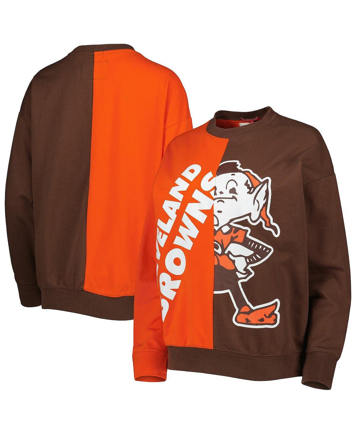 

Женский оранжевый, коричневый свитшот-пуловер с большим лицом Cleveland Browns Mitchell & Ness